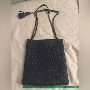 Tory Burch Fleming Quilted Leather Swingpack Crossbody Shoulder Bag Navy Blue